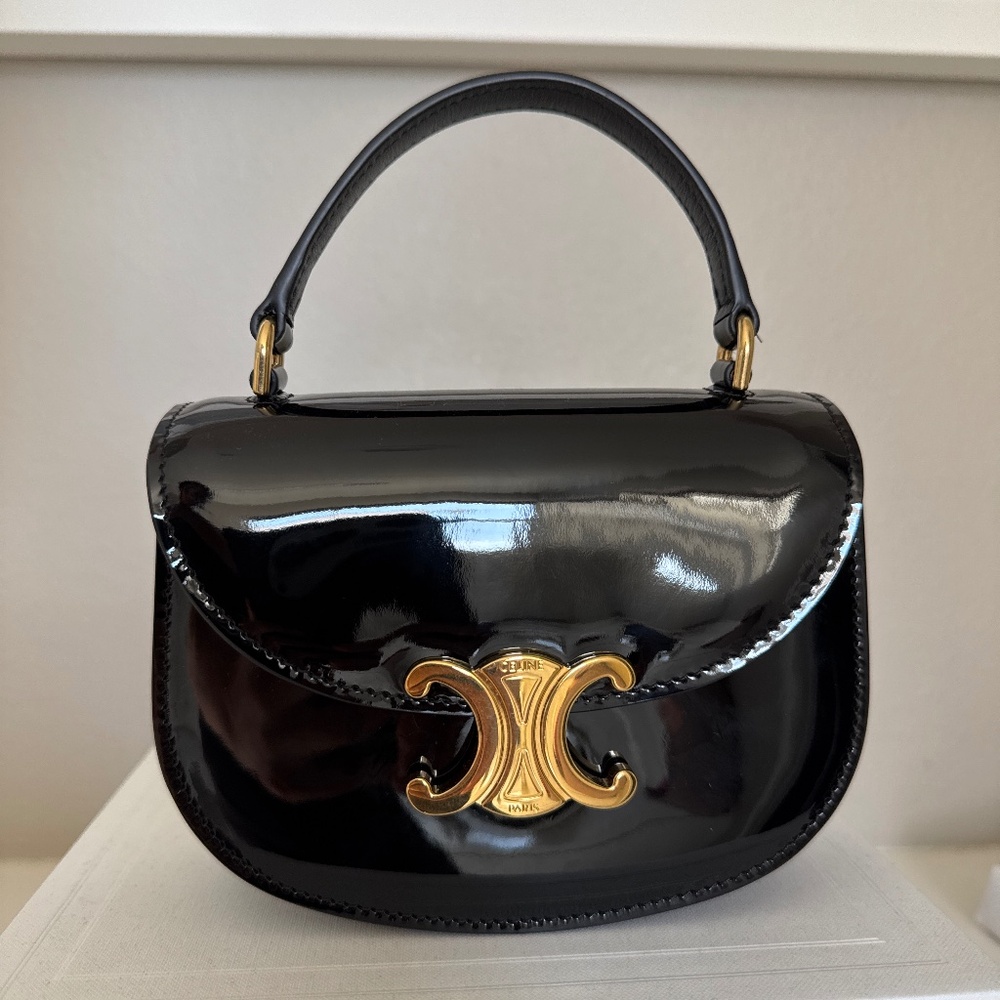 Celine Mini Besace Clea in Patent Calfskin Black